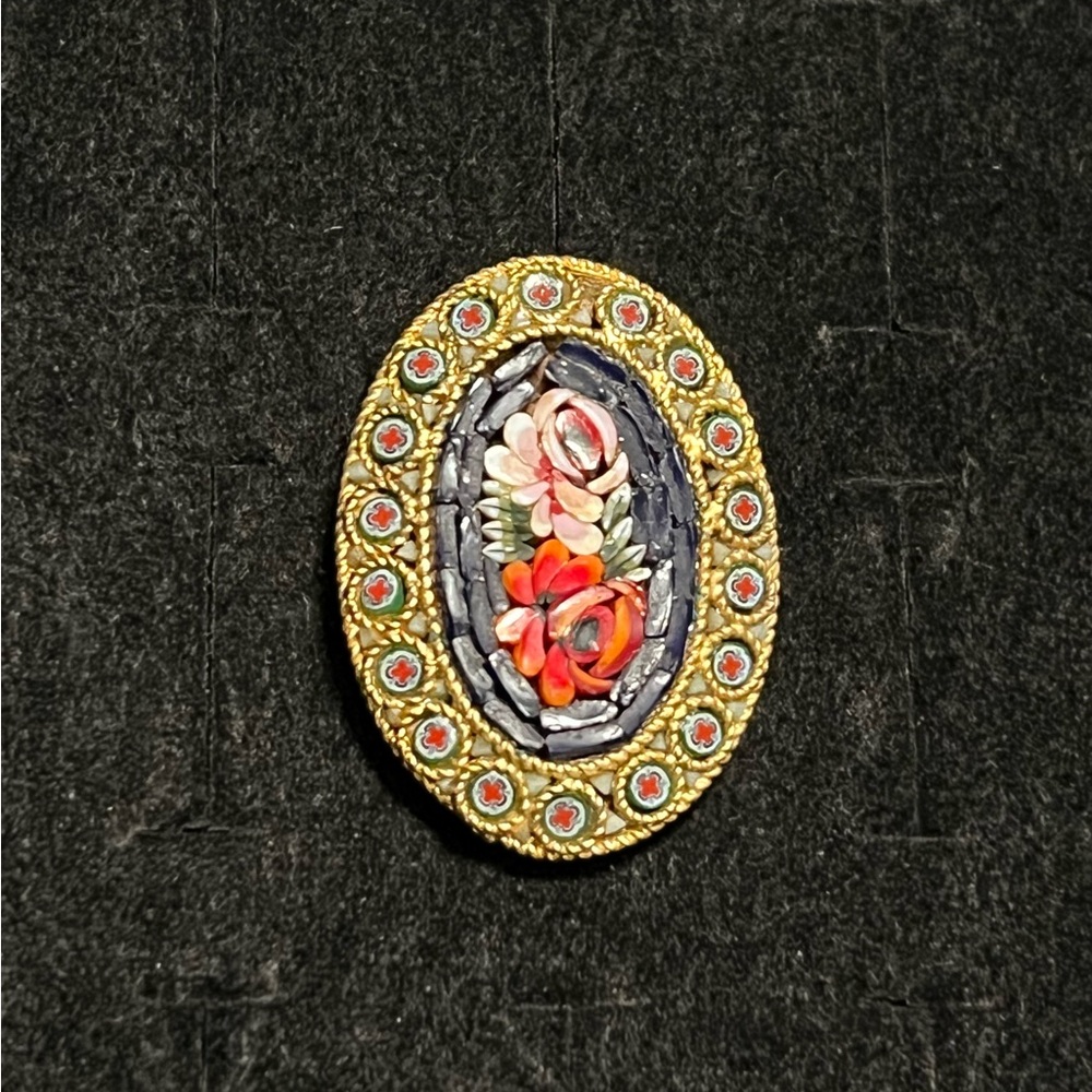 Vintage Floral Micro Mosaic Brooch pin